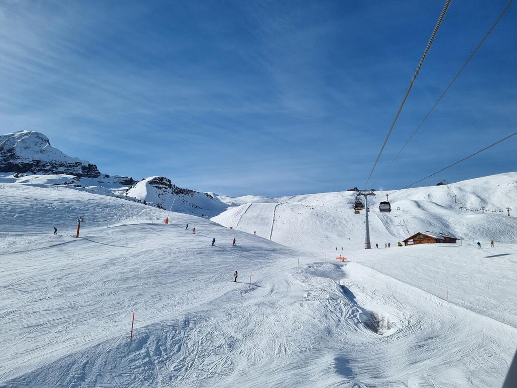 Hier am Männlichen war es besser. Im oberen Teil die Pisten etwas voll, aber erwartbar und auszuhalten