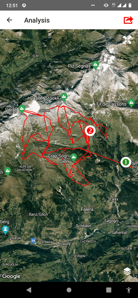 Was gefahren wurde (Talabfahrt fehlt wegen tot der Handybatterie)