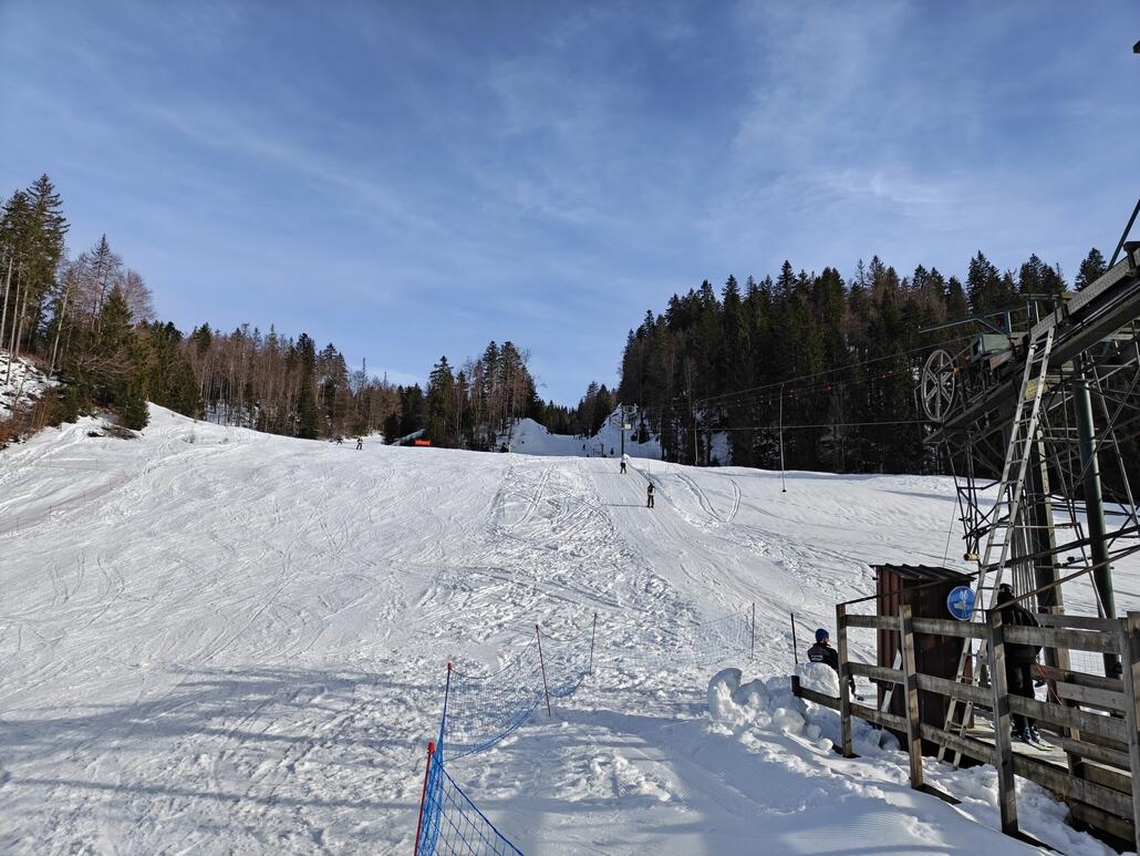 Der flache Schlepplift "Darbella" erschliesst eine schöne Abfahrt durch den Wald.
