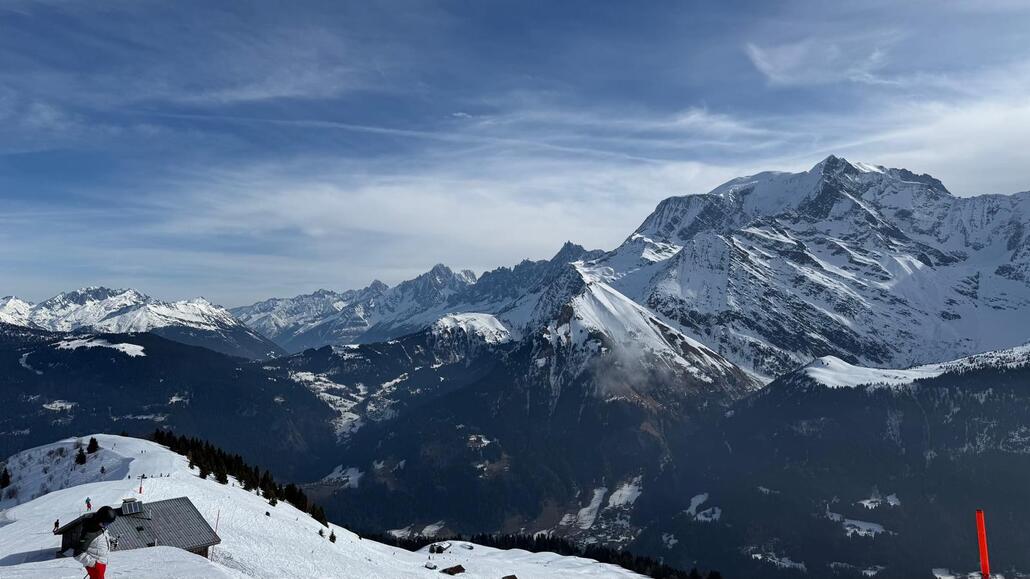 Blick von der Épaule Abfahrt Richtung Mont Blanc Massiv