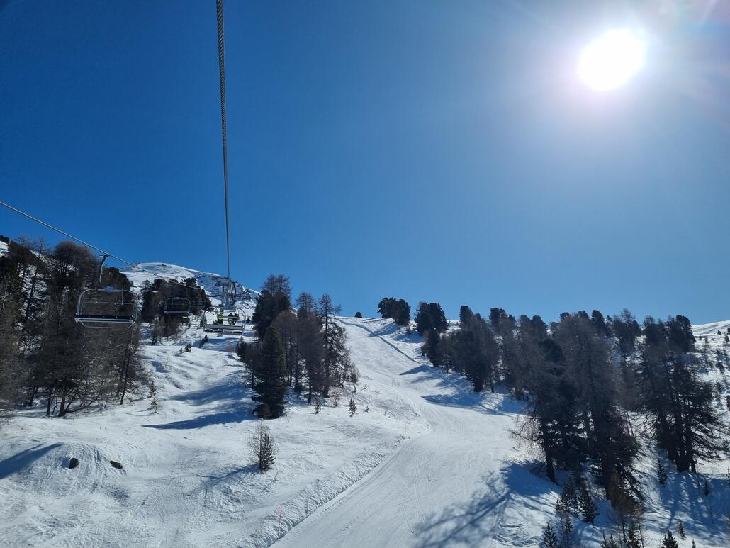 Ab in die zweite Etage, hier die La Pastorale am Vachette Lift. Es ist super leer, so cool.