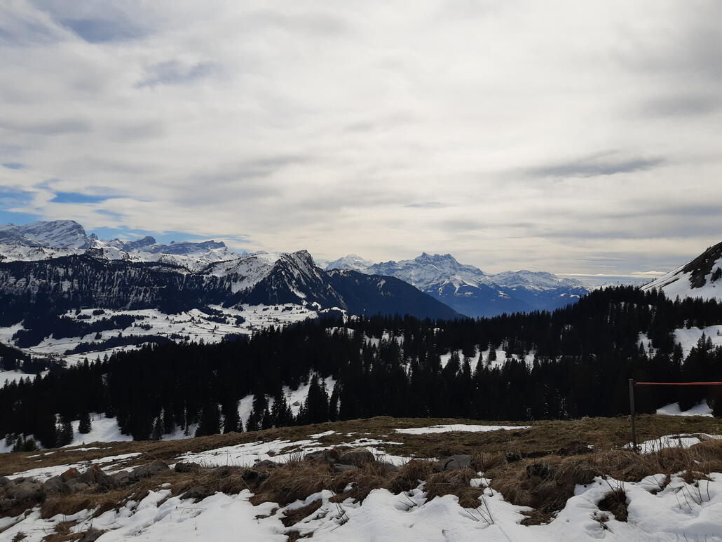 Blick aufs Dach der Alpen. 20min später trug er das typische Käppchen bei Wetterumschwung, dann danach verschwand er in Wolken.