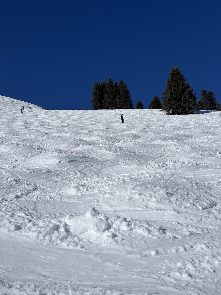 Rote Piste vom Morclan. Diese Piste wurde schon lange nicht mehr präpariert wenn überhaupt schon einmal präpariert wurde. Sowas gibt es nur in FR.