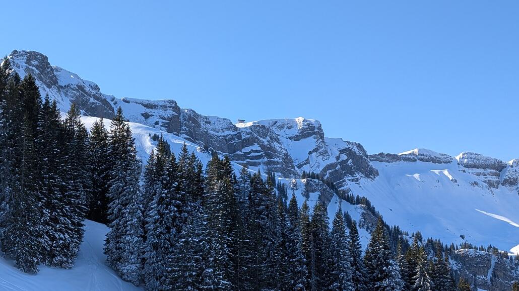 Am sieht ebenfalls die Rückseite der Bergstation Ragazer Blanken in Damüls, die als eine der letzten kompletten Neuerschließungen genehmigt wurde, damals wohl mit der Begründung es sei Teil der Verbindung Mellau Damüls um mehr benötigen Skiraum zu schaffen nach der Verbindung