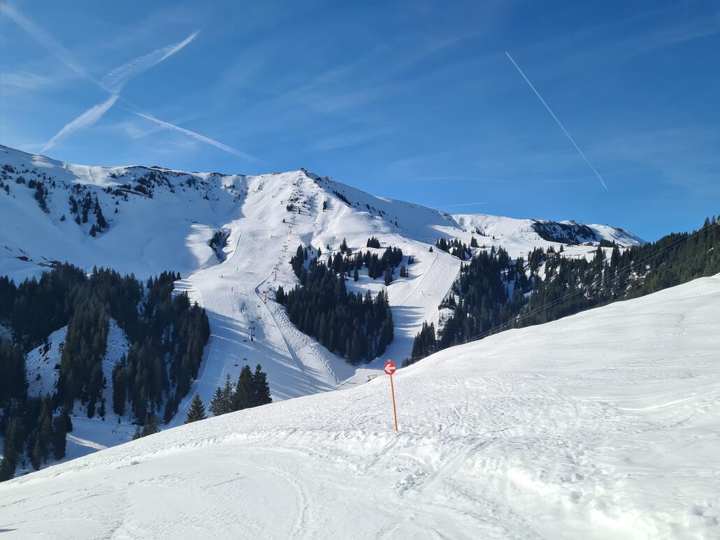 Blick zur Steinbergkogel Abfahrt