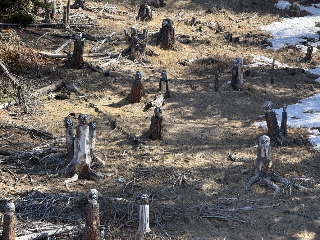 Unzählbare Gesichter schauen einem in der Sessel an. Cool gemacht!