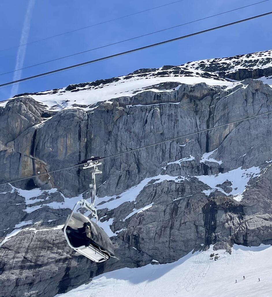 Auch Hunde fahren gerne Sesselbahn…
