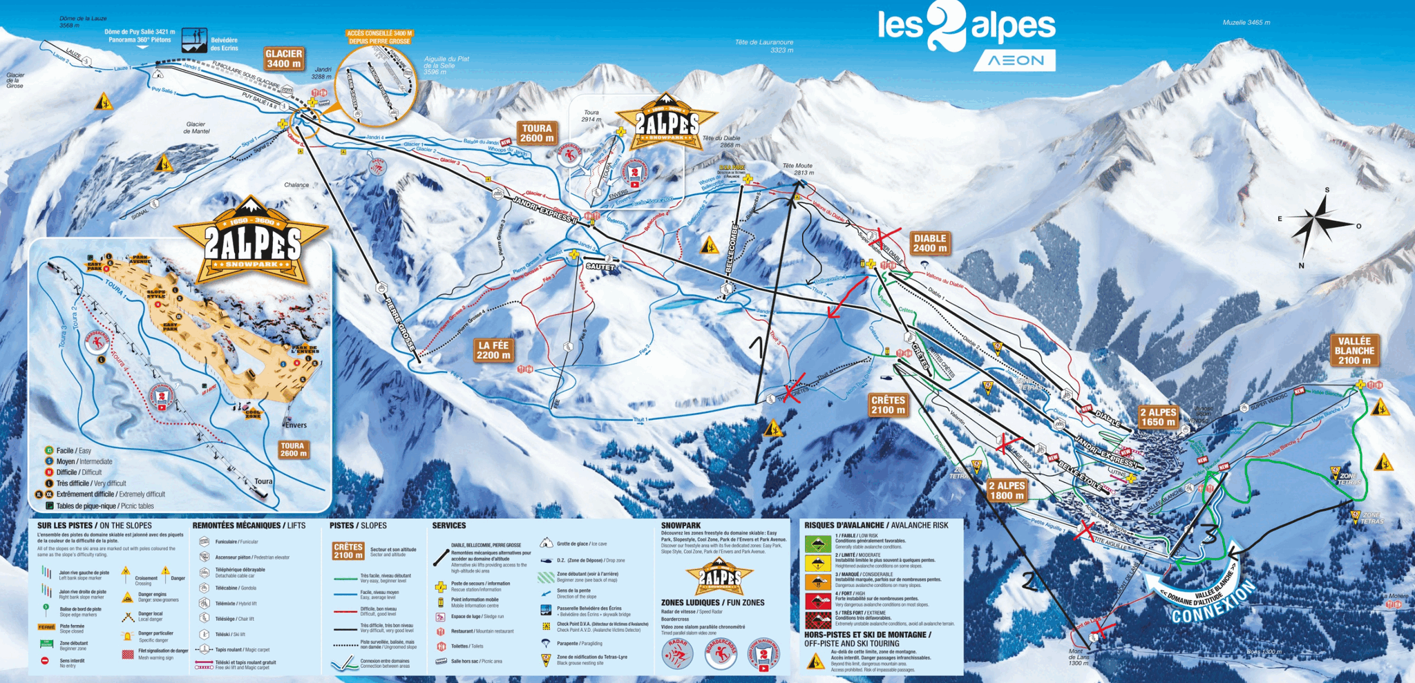 Zwei neue Lifte ersetzen 5 alte Lifte. Einer der alten 4er Sessel (der kuppelbare) wird neu aufgebaut im Vallee Blanche.