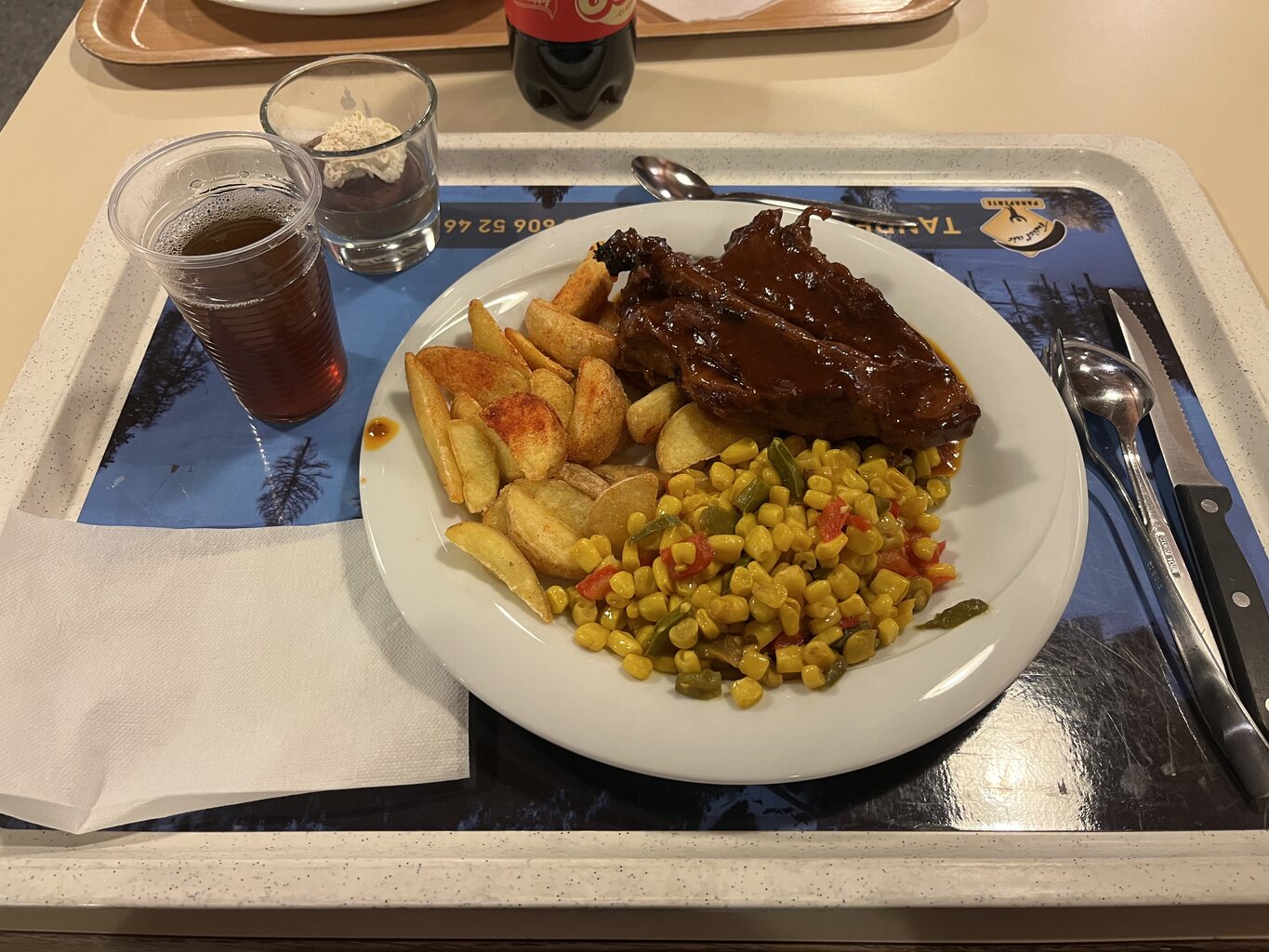 Das Diner bestand aus Schweinerippchen in Barbecue-Sauce.