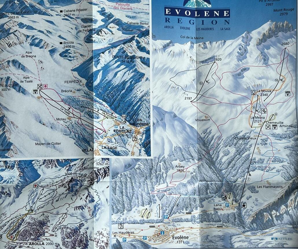 alter Pistenplan mit den Skiliften von Lotrec