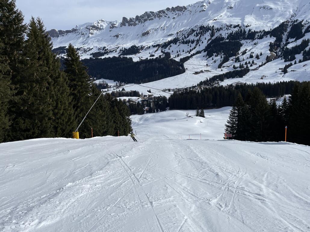 Seltsamerweise ist der Proschierihang in dieser Saison oft in einem richtig schlechten Zustand, so auch heute Sonntag. In anderen Wintern waren die Bedingungen hier stets sehr gut (zumindest nach der Verzweigung zum Obertor-Sessel).