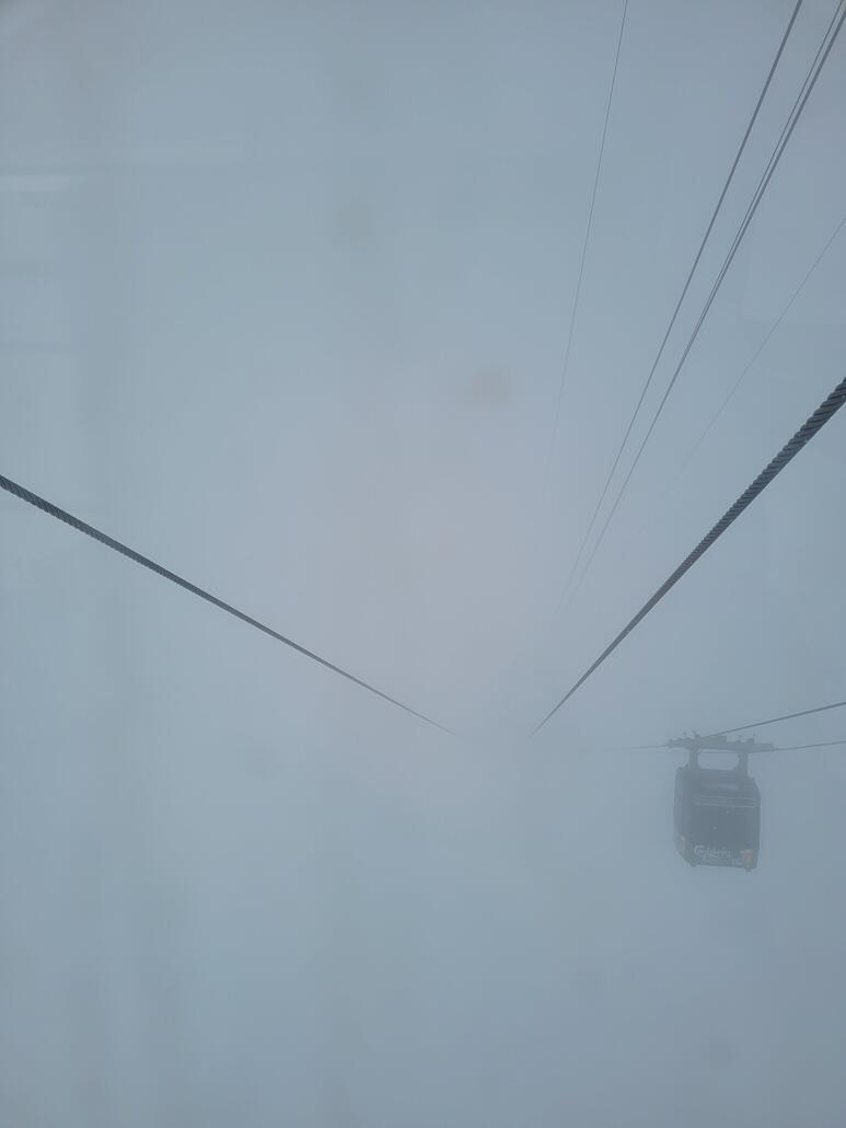 Auch heute wechselten sich Wolken/Nebel und bewölkt ab, Bodensicht war aber ok.