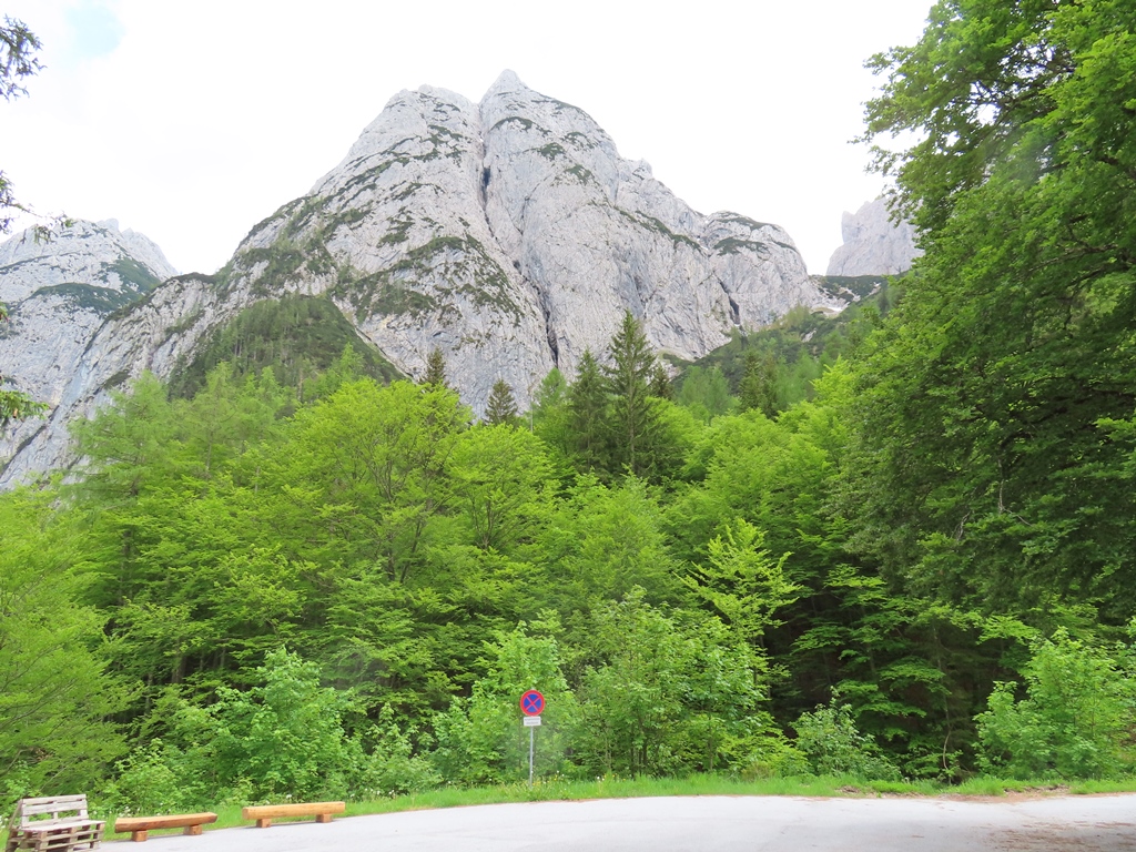 Am Parkplatz bei der Griesner Alm hat man die Felswände des Wilden Kaisers direkt vor der Nase