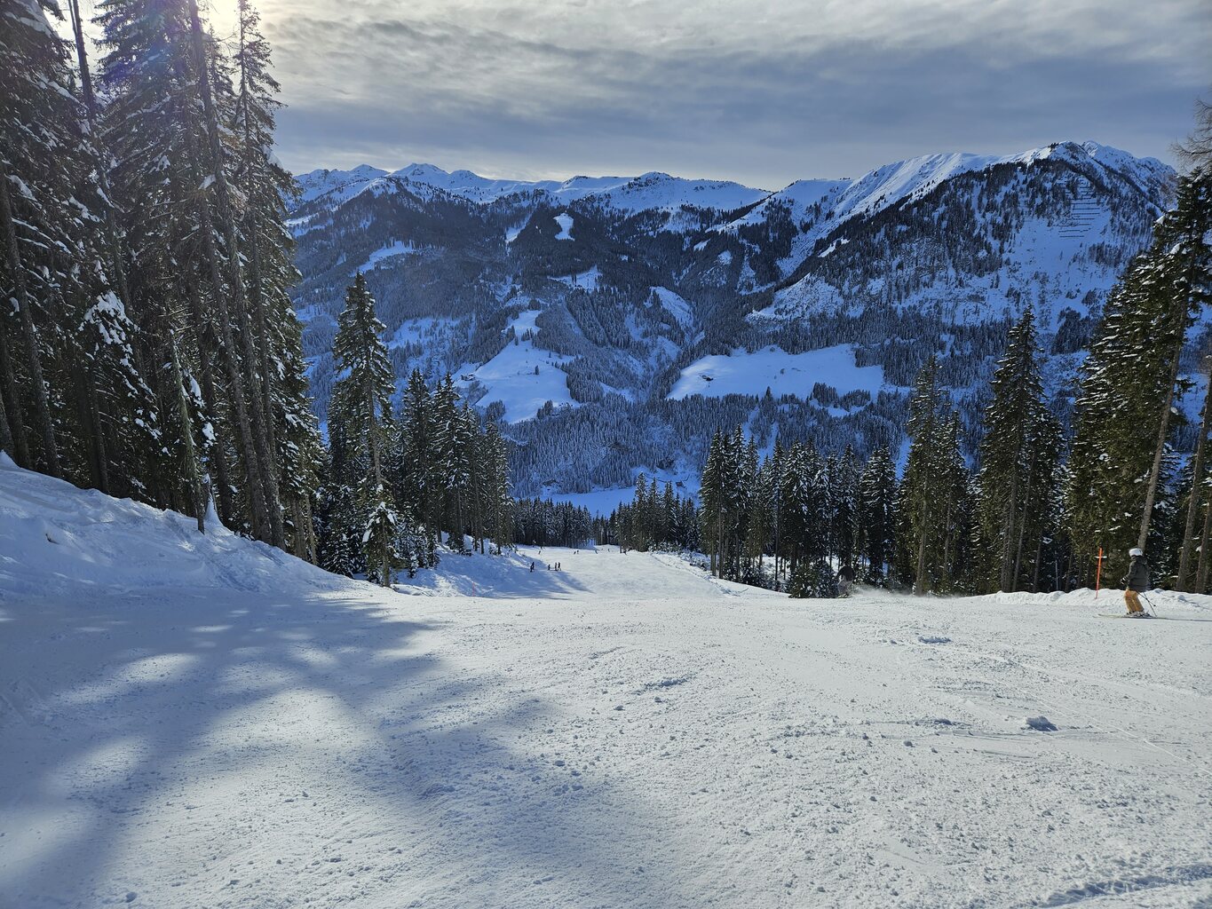 Hart, aber mit driften und dann Kanten freigeben gut zu bewältigen. (Schwarze Pisten hassen diesen Trick)  Für die Uhrzeit noch sehr gut und so wurden es noch zwei weitere Fahrten.