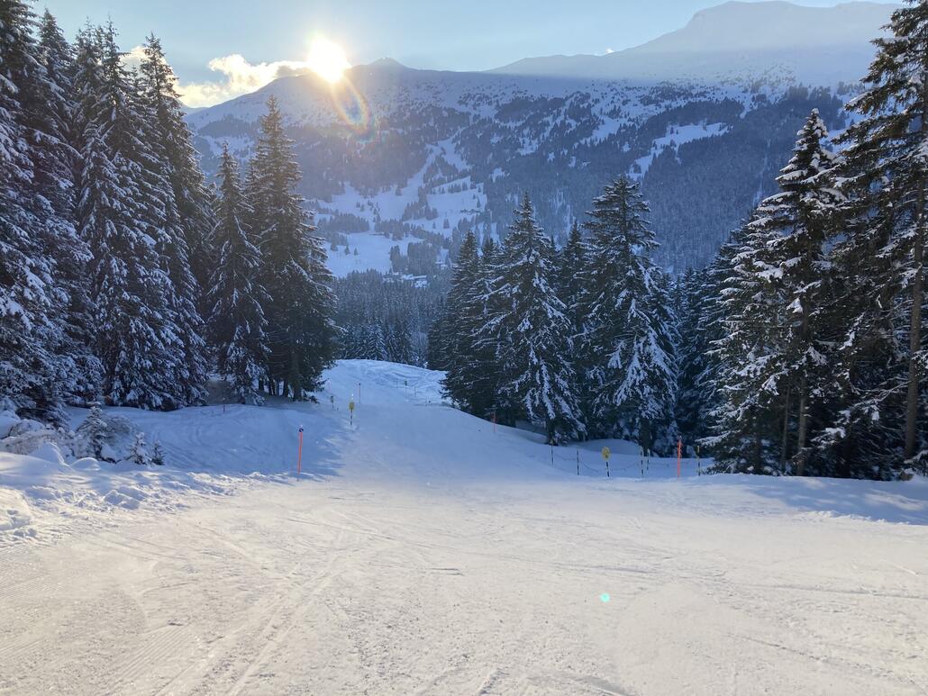 Und ja, hier zweigt die Piste 30 nach links ab. Weiter links folgt der Skilift Dieschen.