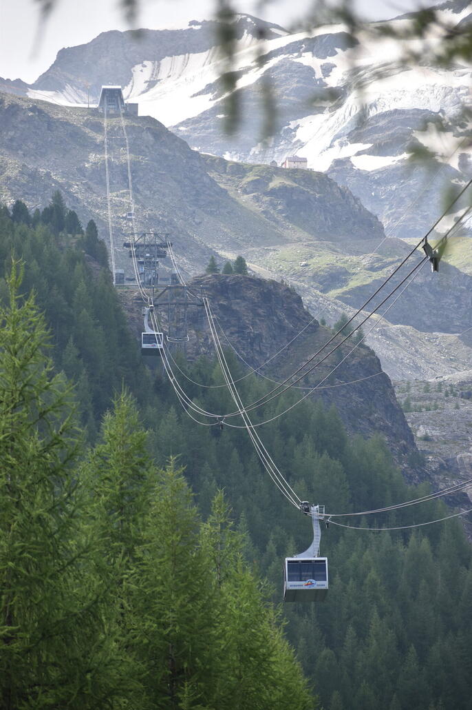 Und da sind wir bereits in Sulden. Die Pendelbahn hat eine besonderheit....