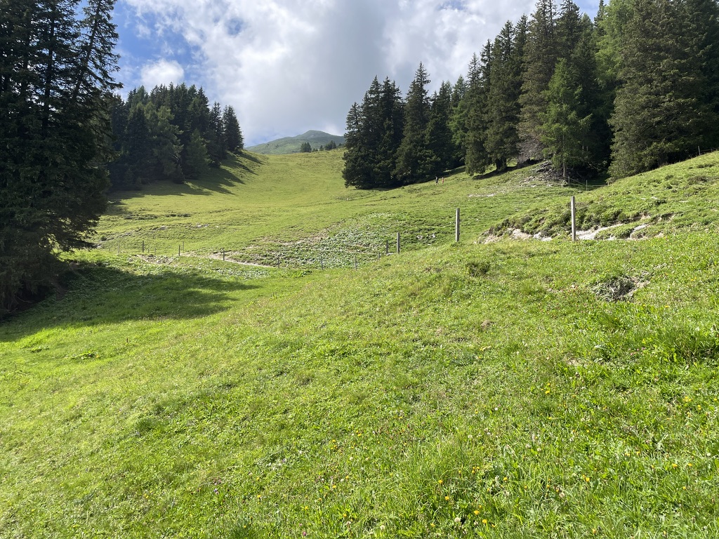 An dieser Stelle stehe ich auf der Skipiste kurz oberhalb von Pradaschier.