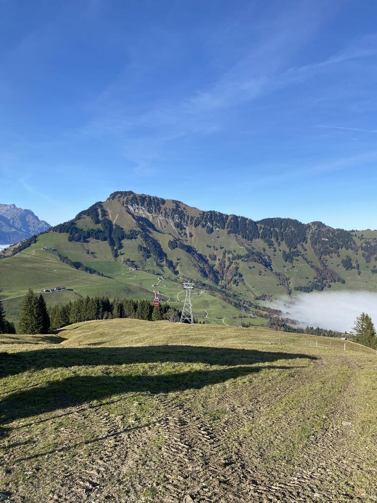 Mit einer 6er Gondel kommt man auf die Gummenalp, bezahlt wird bei dieser Privatbahn an der Bergstation
