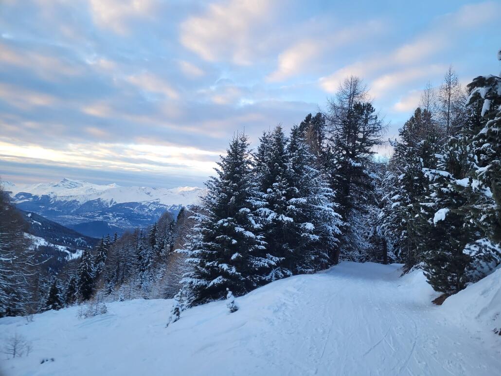 Rückweg durch den kleinen Ziehweg von Tignousa nach Chandolin zum Liftparkplatz. Den Weg habe ich letztes Jahr erst entdeckt und man benötigt nicht noch einmal den Forêtsessel