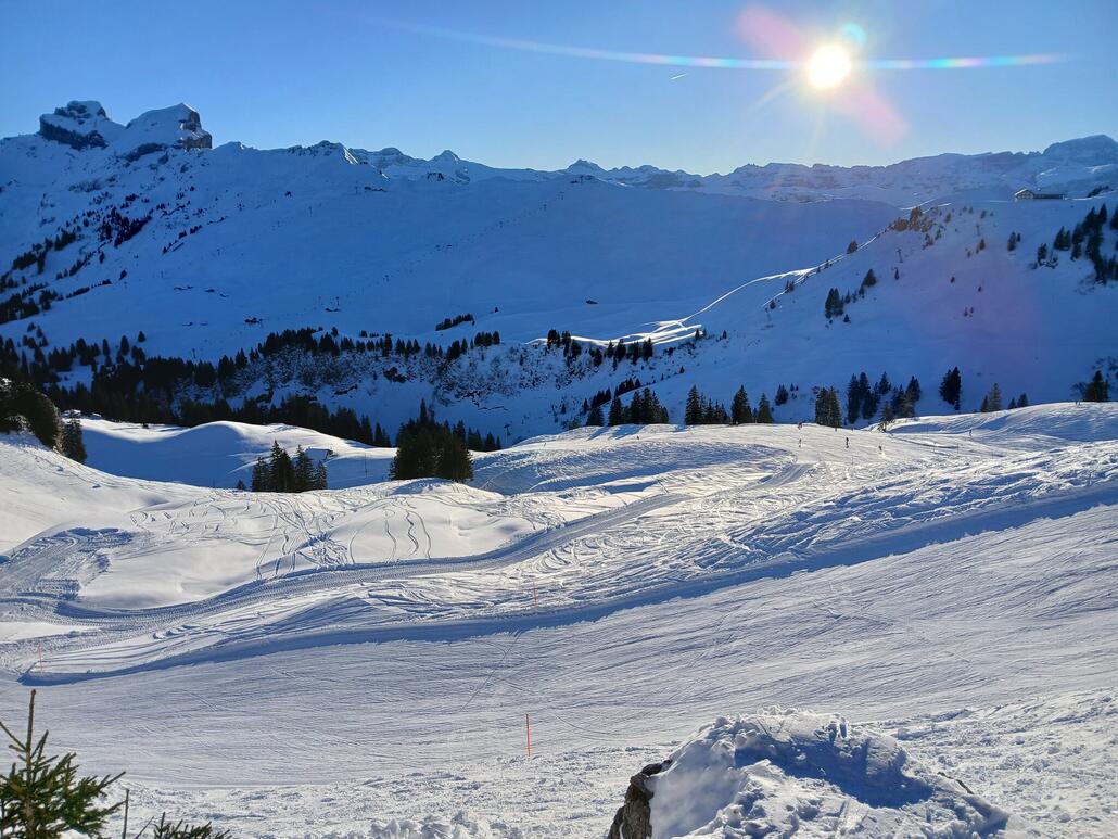 Blick vom Laucherenstöckli Richtung Hauptachse mit Hesisbol und Seebli.
