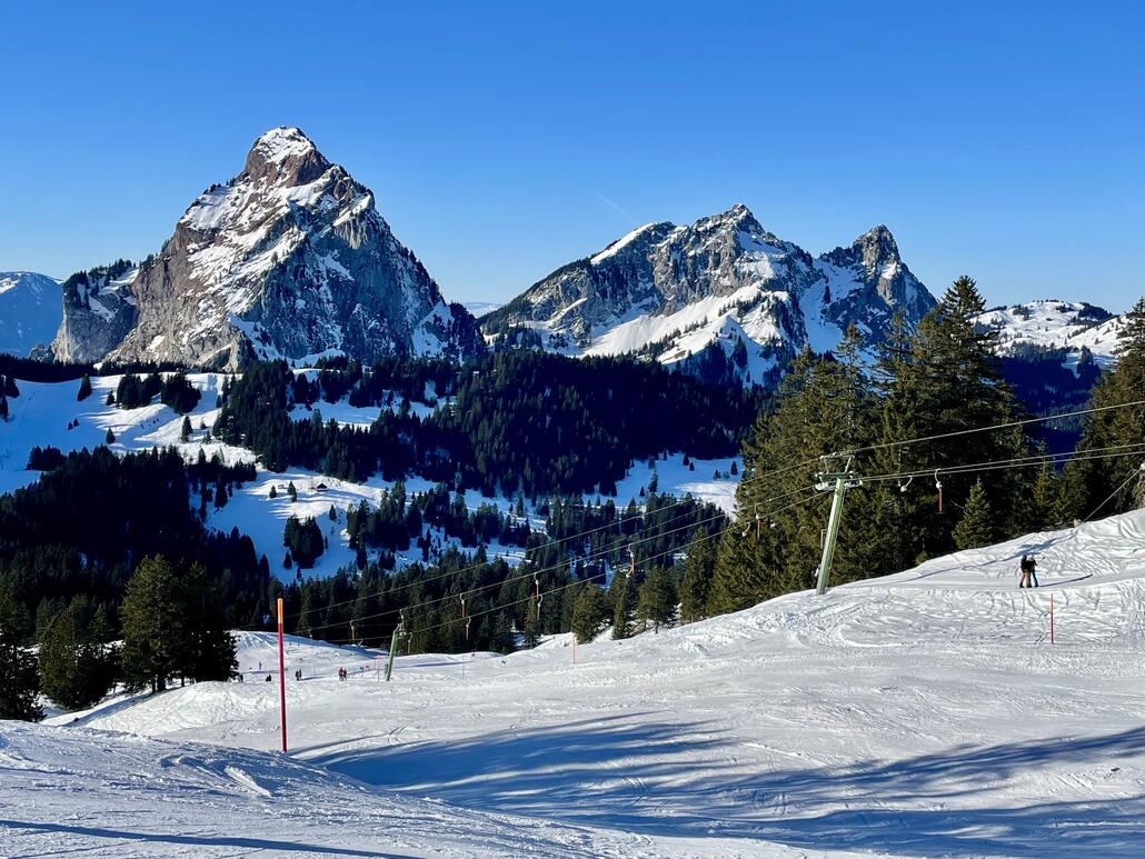Am Zwäcken hält sich der pulvrige Schnee.