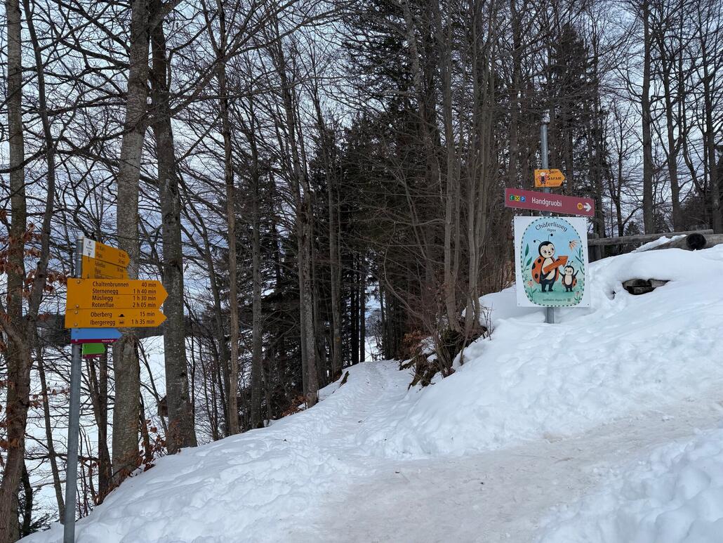 An der Bergstation St. Karl gibt es eine klare Signalisation zum Skigebiet.