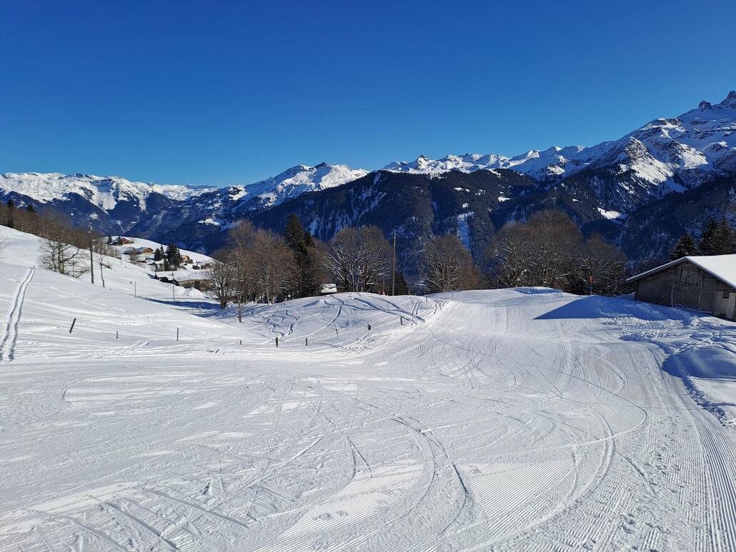 Anschliessend nehme ich die coupierte Piste zum Mattwald.