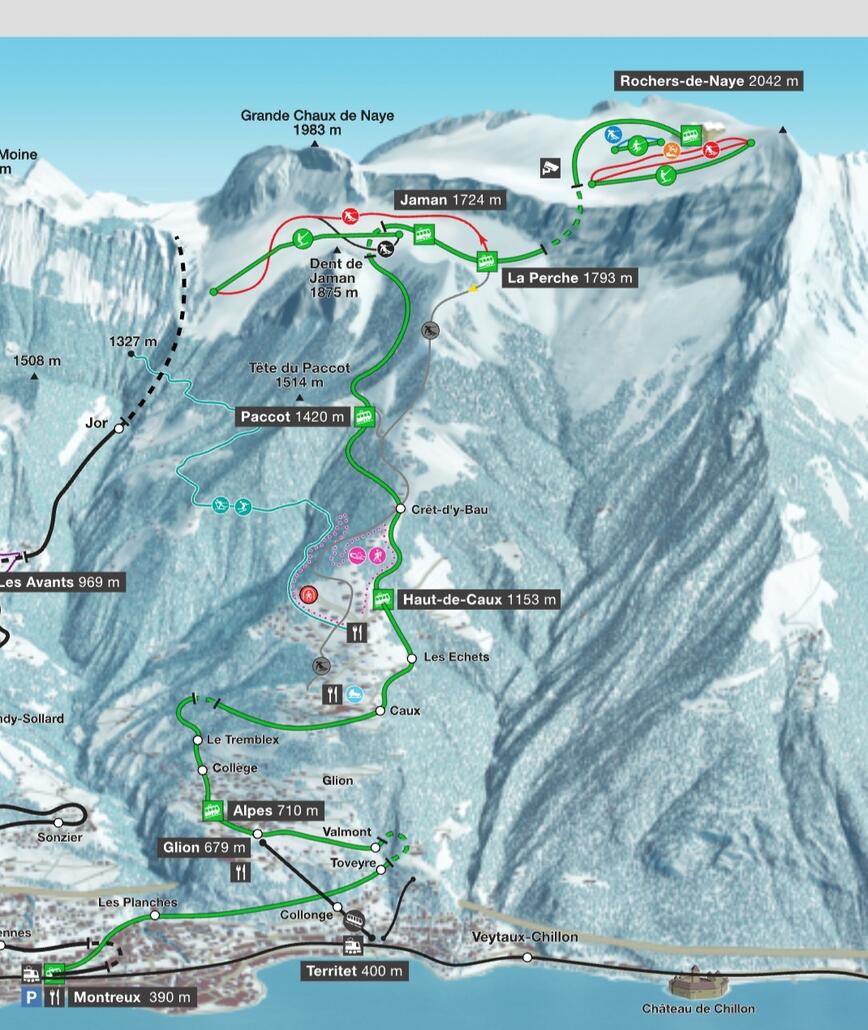 Schlepplifte auf beiden Ebenen sowie die Piste von La Perche geöffnet. Route bis Caux leider zu