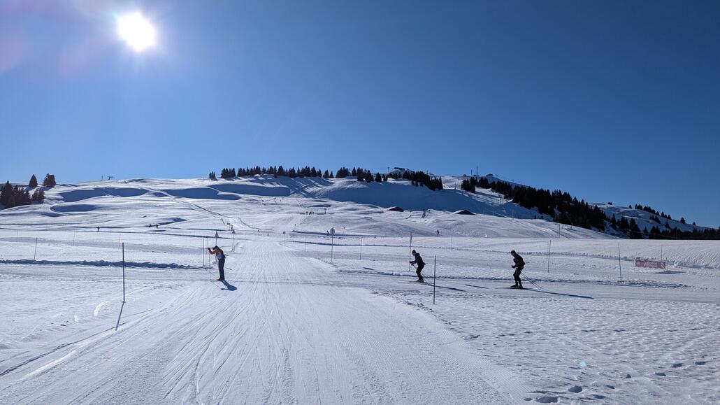 Gemütliche Abfahrt hinten herum vom Mont Bisanne nach Le Cernix. Im Wald dann leider nur noch ein Ziehweg.