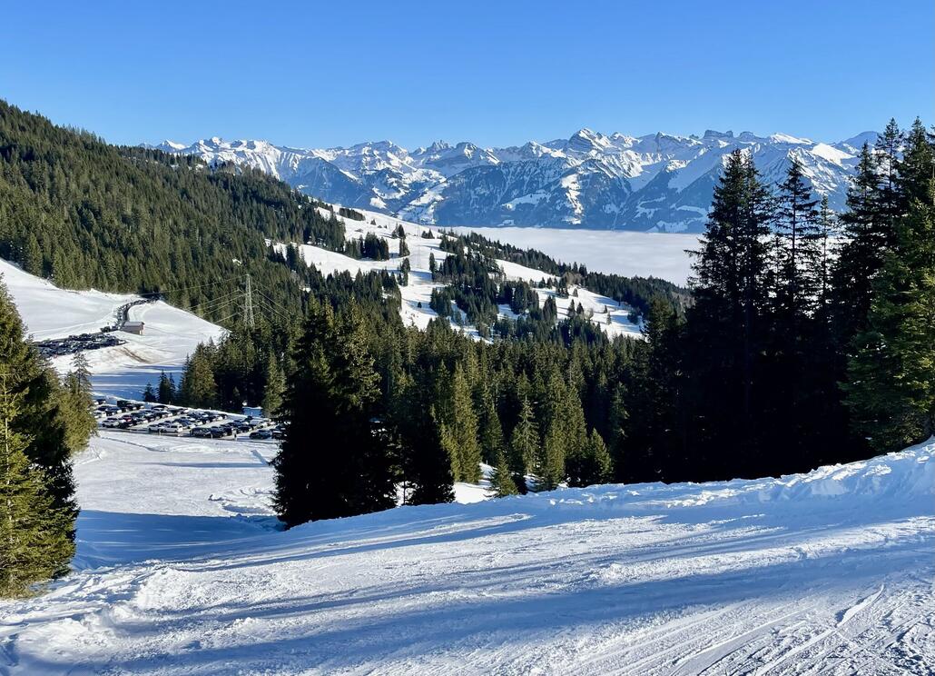 Auf der schön trassierten Hauptpiste (links vom Lift von untengesehen)