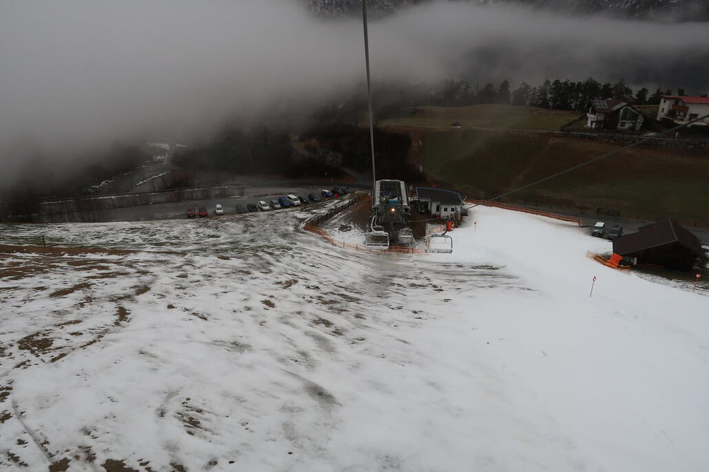 Schneefallgrenze bei Ankunft leider oberhalb der Talstation