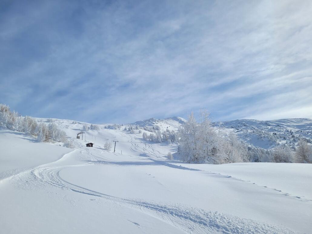 Geschlossener Senntum, Pistenbereich aber noch alles erreichbar. Abseits hier hat es mir hier sehr viel Spass gemacht, insbesondere da nahezu keine Konkurrenz unterwegs war