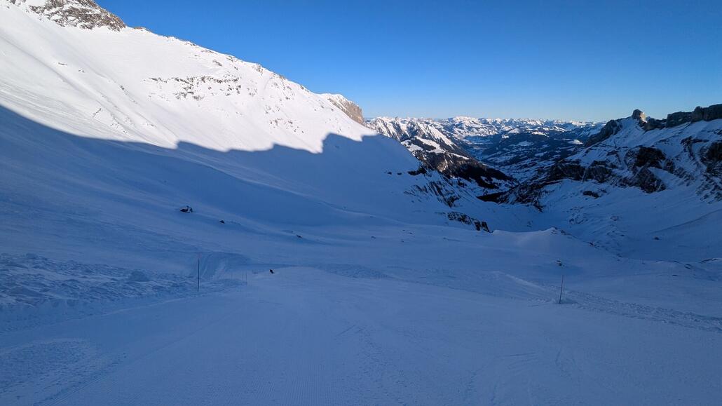 Combe Audon - eigentlich eher rot als schwarz und früher war sie auch rot gekennzeichnet. Aber super schön zu fahren mit griffigem Schnee!