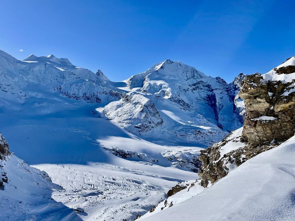 Die Gletscherwelt um den Piz Bernina.