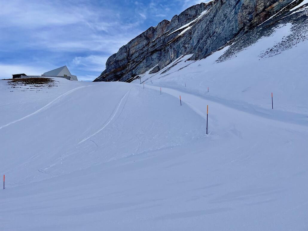 Diese Pistenvariante an der blauen bei der Chälen Bergstation ist mir neu.
