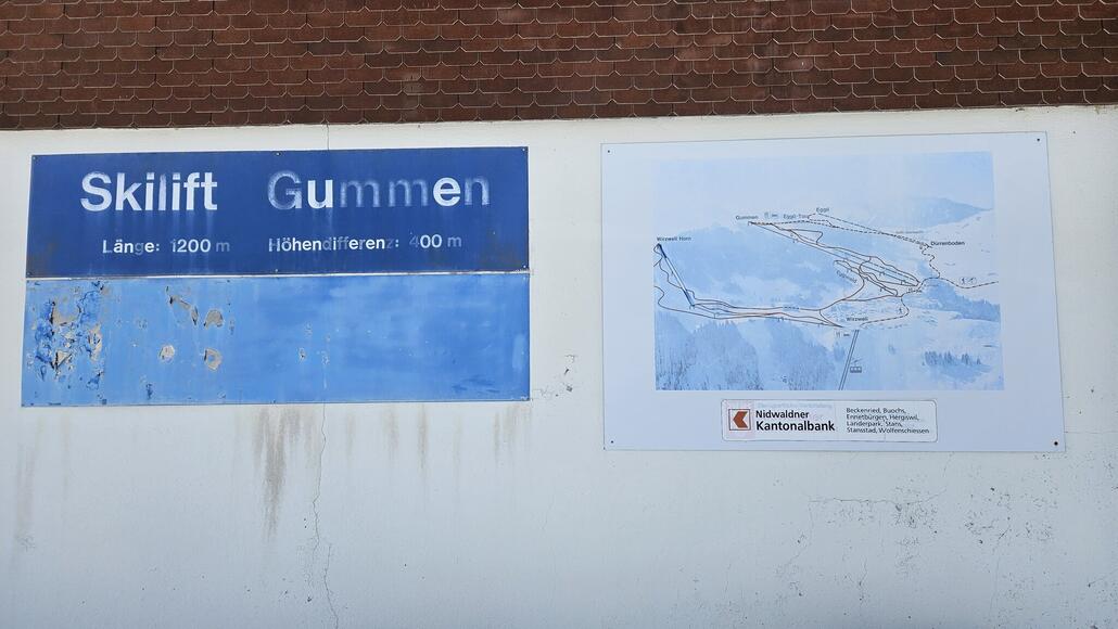Alter Pistenplan an der alten Talststion Skilift Gummen