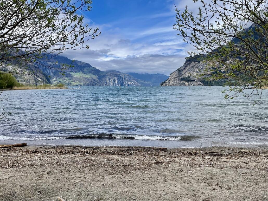 Sandstrand bei den Lorelei-Inseln am Südufer des Urnersees