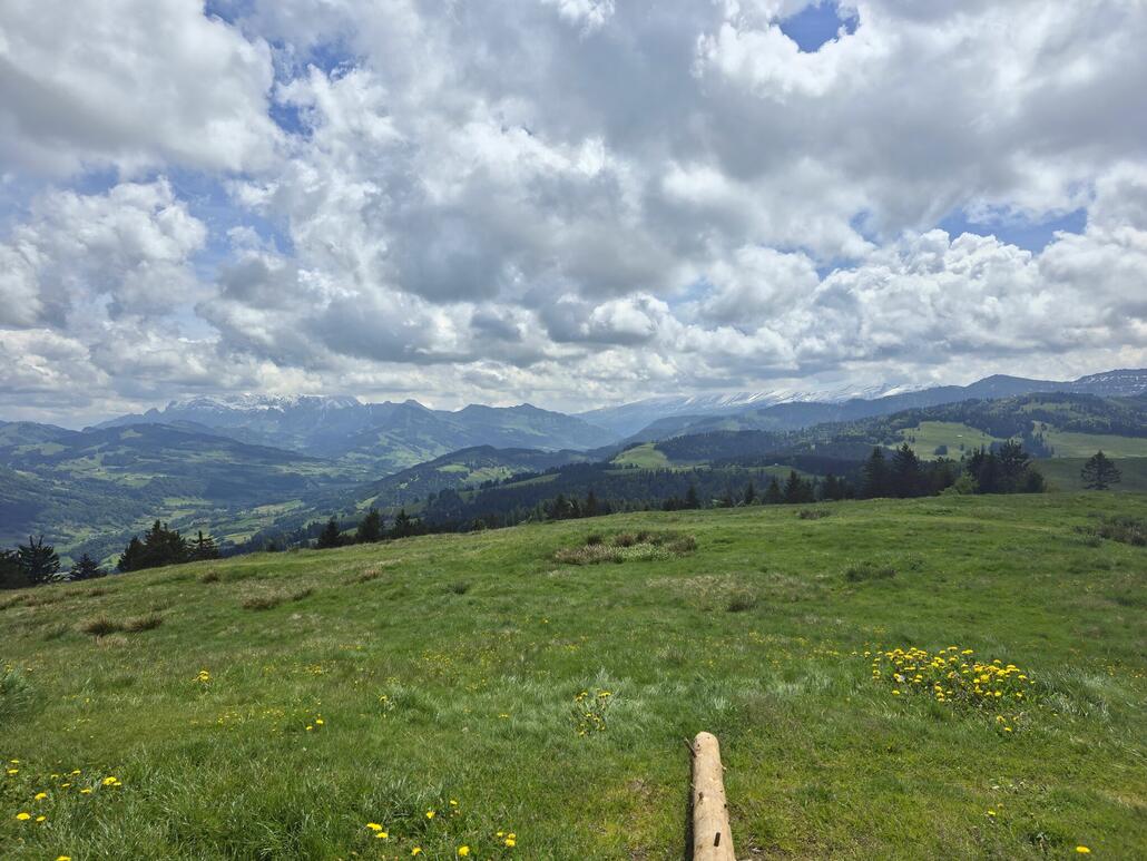 Ausblick Richtung Toggenburg. Die tief hängenden Quellwolken haben wie ich finde auch ihren Reiz.