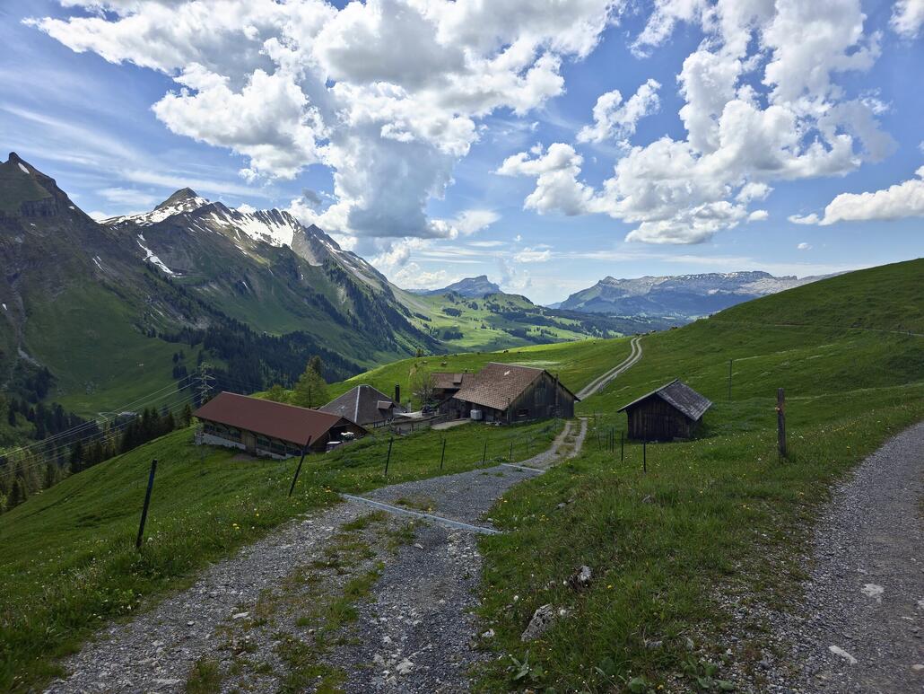 Alp, dahinter das Brienzer Rothorn und im Hintergrund die Schrattenflue