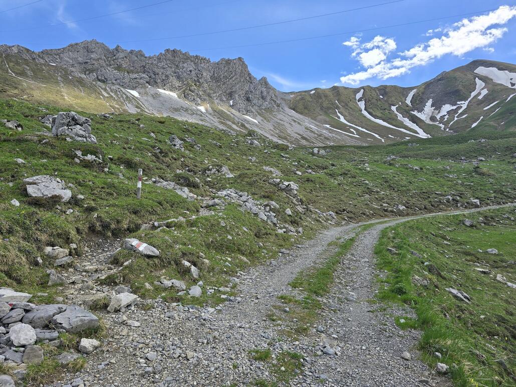 Hier zweigt der Wanderweg links ab. Wie unschwer zu erkennen, mit dem Mountainbike aufwärts nicht fahrbar.