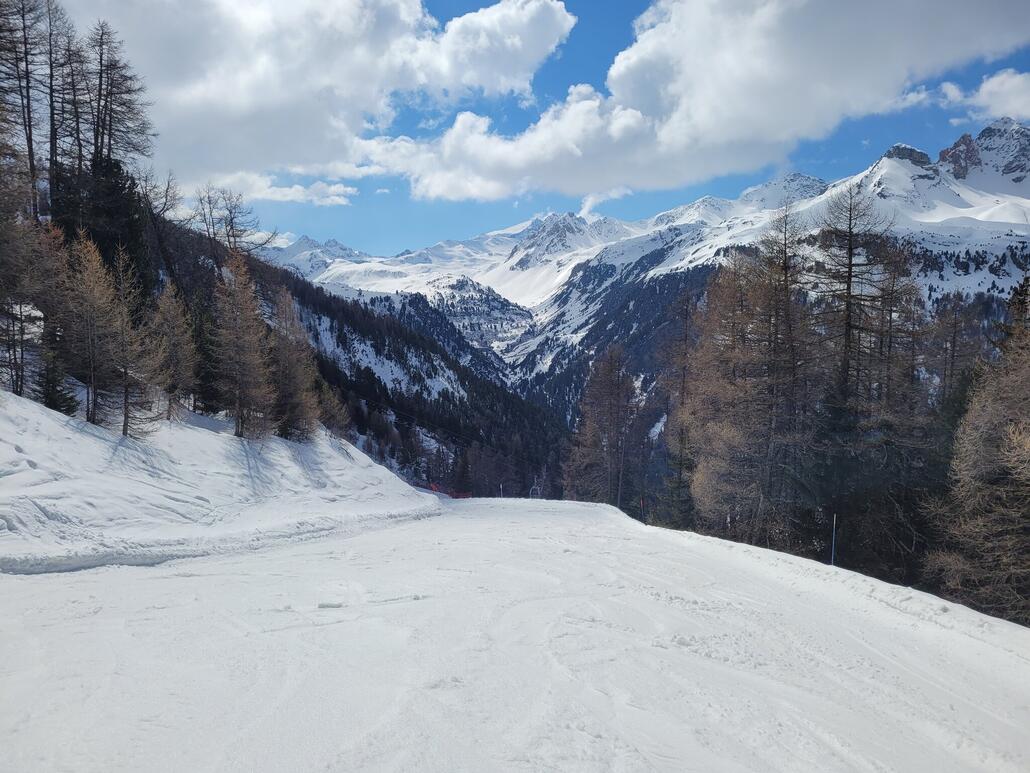Beginn der Talabfahrt am der Abzweigung zum TS Petit Vallon