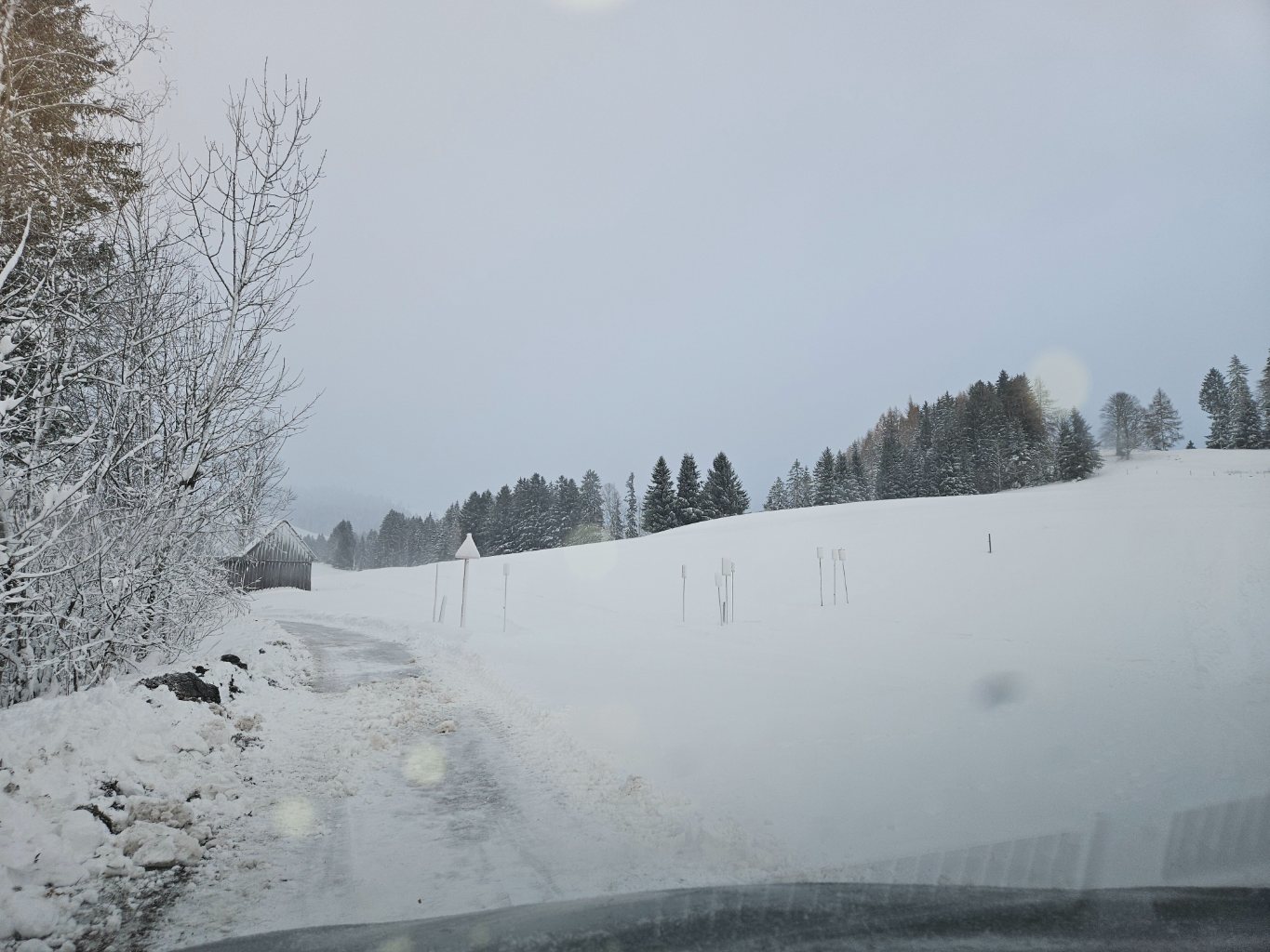 Loipen im Tal sind gespurt.