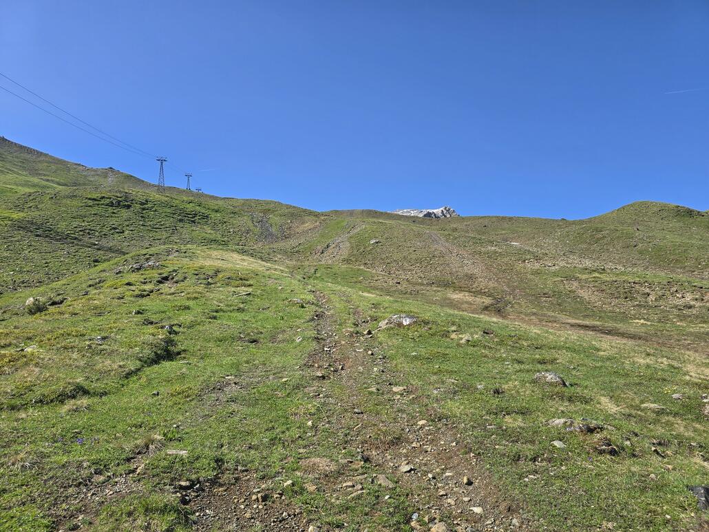 20250622_100603.jpg (1.06 MiB) 727 mal betrachtet Etwas weiter oben. Von der Alpstrasse/Schotterstrasse auf der Karte sind nur noch überreste zu erkennen. Dafür geht es brutal steil gerde den Hang hinauf.