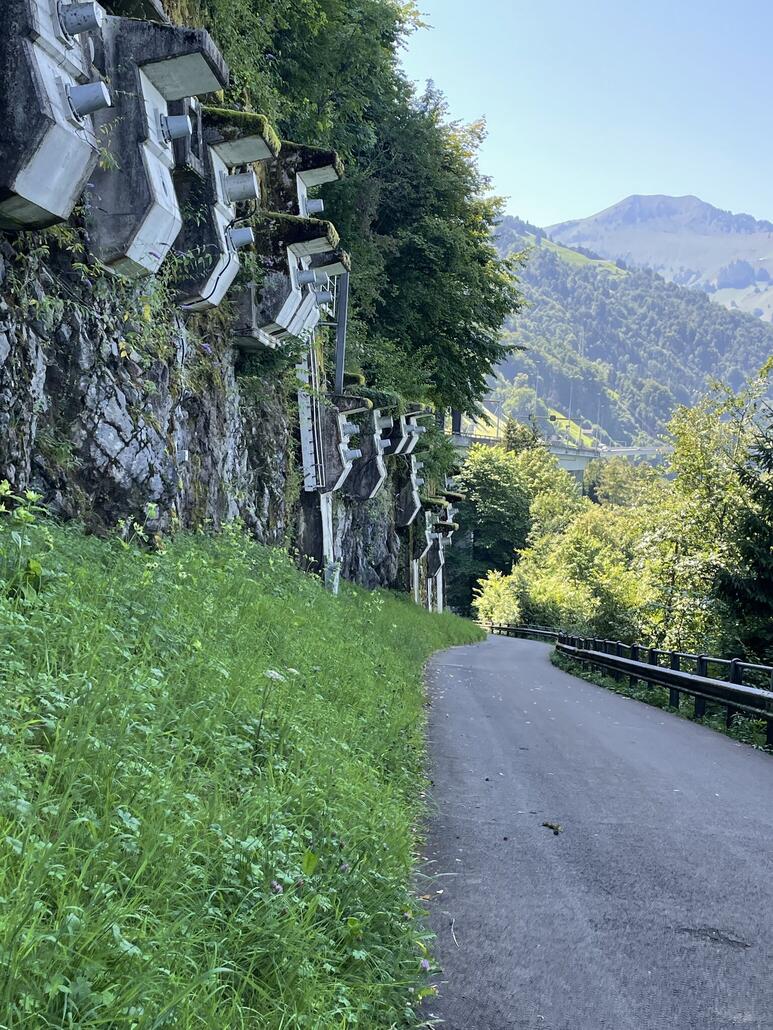 Der weiterweg führt unter anderem unterhalb der Gotthardautobahn entlang. Hier beim Seelisbergtunnel-Nordportal. Eindrücklich welche Verbauungen es da braucht.
