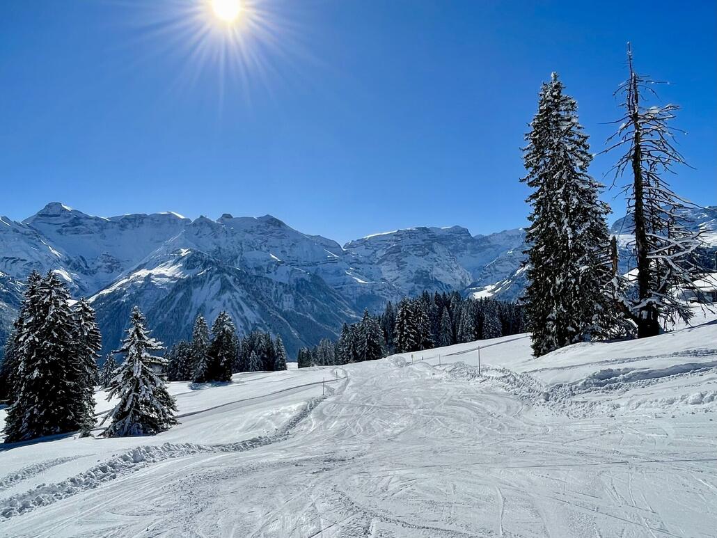 Wird auch benötigt bei knallharter Südausrichtung auf nur 1400m. Oberer Teil der Abfahrt