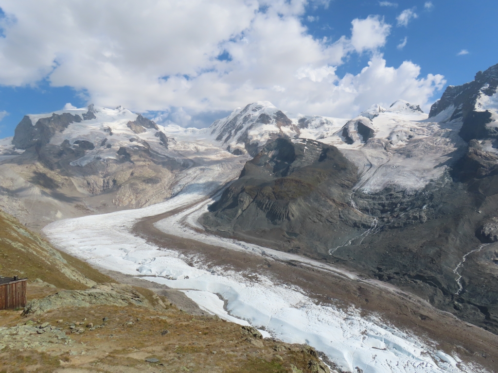 Die Berge über dem Grenzgletscher (Monte Rosa, Liskamm und Zwillinge Castor und Pollux)