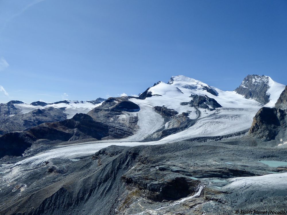 Von Klein Allalin, blick auf Strahlhorn und Rimpfischhorn