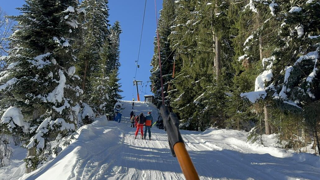 Kurz vor der Bergstation. Die Schneise wurde auch etwas ausgeholzt.
