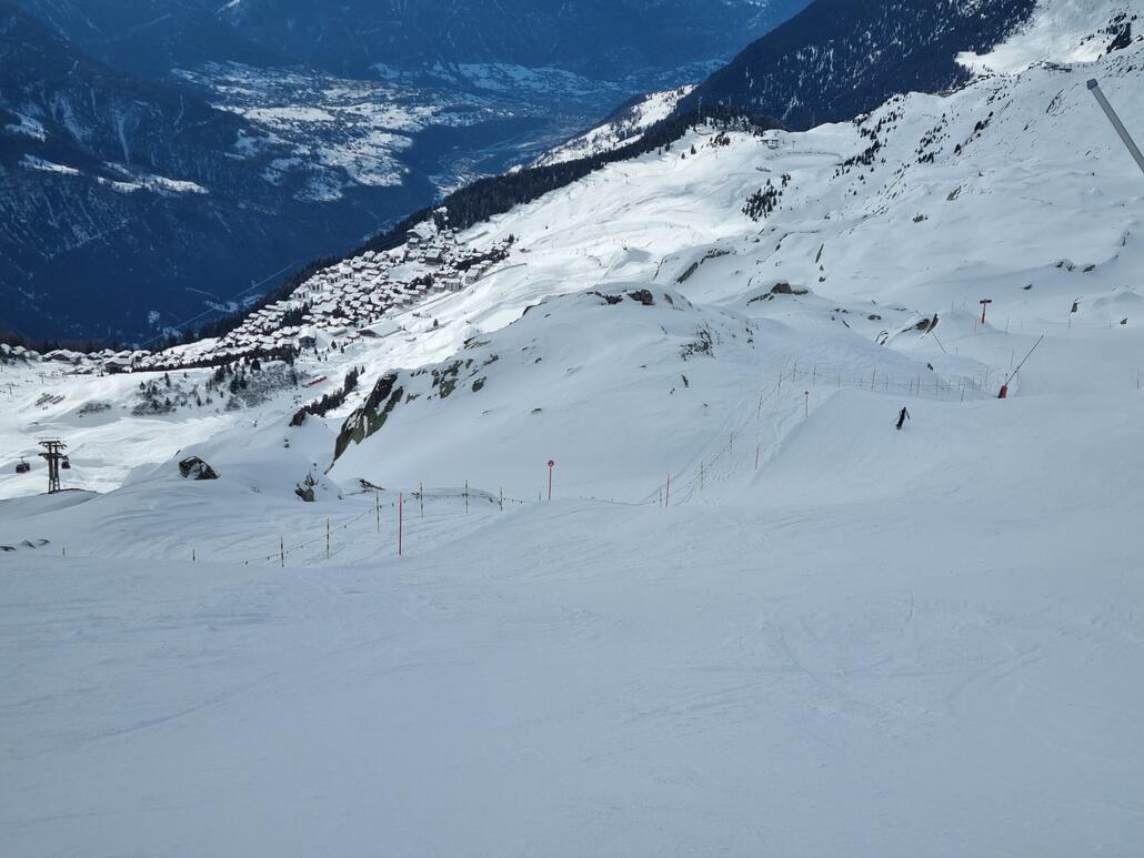 Piste vom Bettmerhorn, heute überhaupt nicht gut. Nicht griffig und eisig